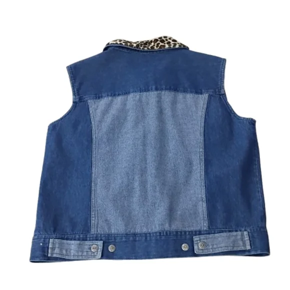 Marisol Y2K Two-Tone Demin Leopard Animal Print Jean Vest Small Boho Urban Chic - Picture 5 of 11